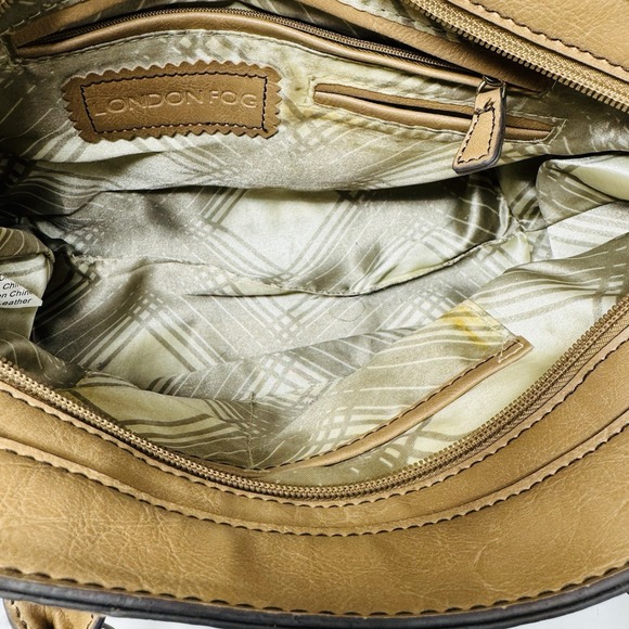 London Fog Two tone Faux Leather Satchel Brown Beige‎ Shoulder Bag - Picture 16 of 16